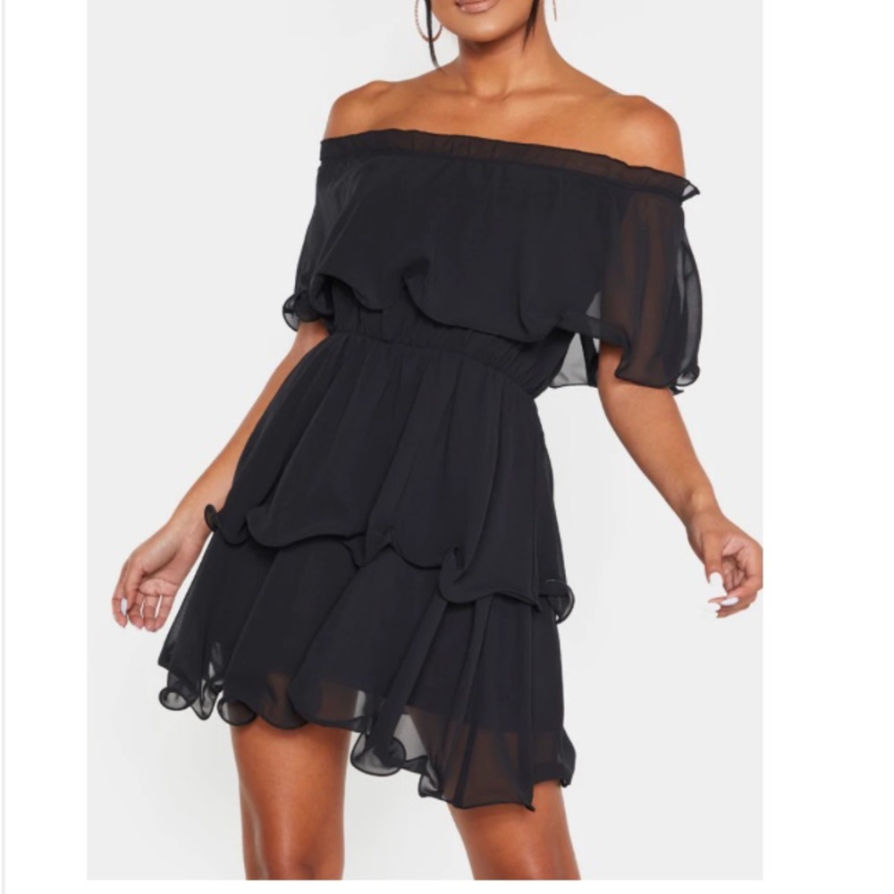 Black chiffon ruffle tiered dress